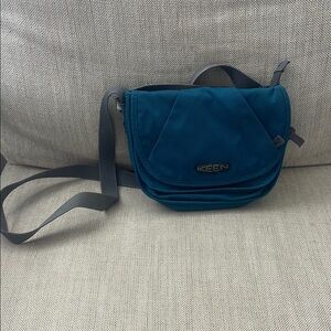 Keen Blue and Gray Crossbody Bag with Flap-Over Design